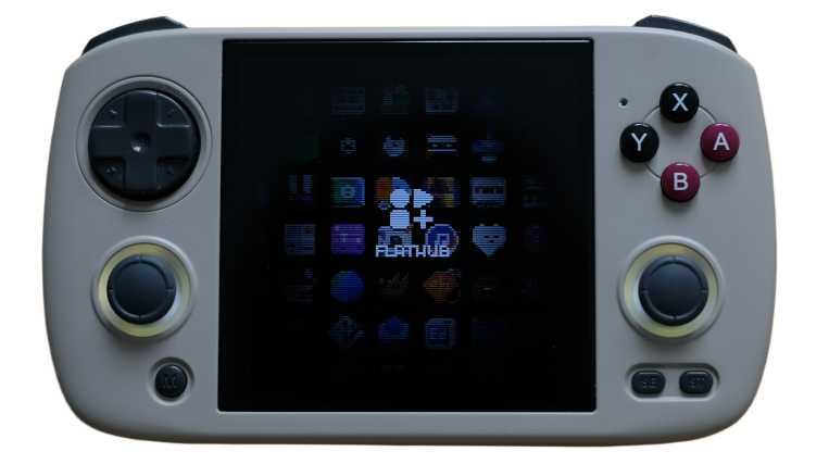 Flathub Arcade running on an Anbernic RG CubeXX handheld console